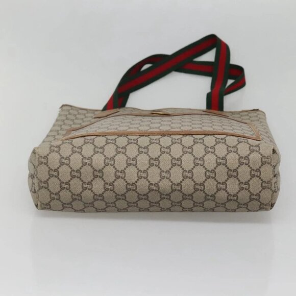 GUCCI GG Plus Supreme Web Sherry Line Tote Bag PVC Beige Gold Auth BA5355 - Picture 6 of 15